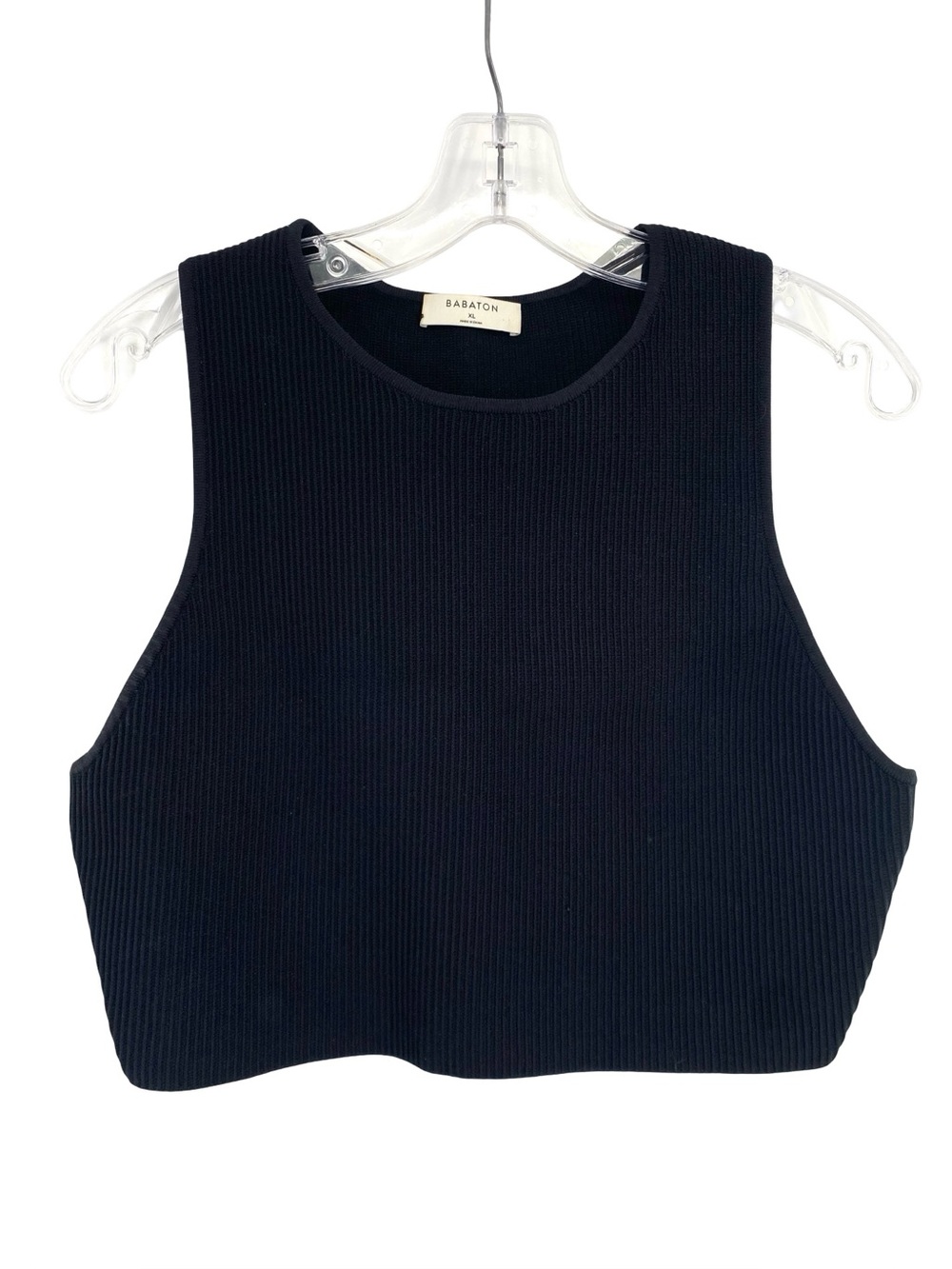Aritzia Babaton Black Stretchy Ribbed Sculpted Knit Cropped Racerback Tank XL